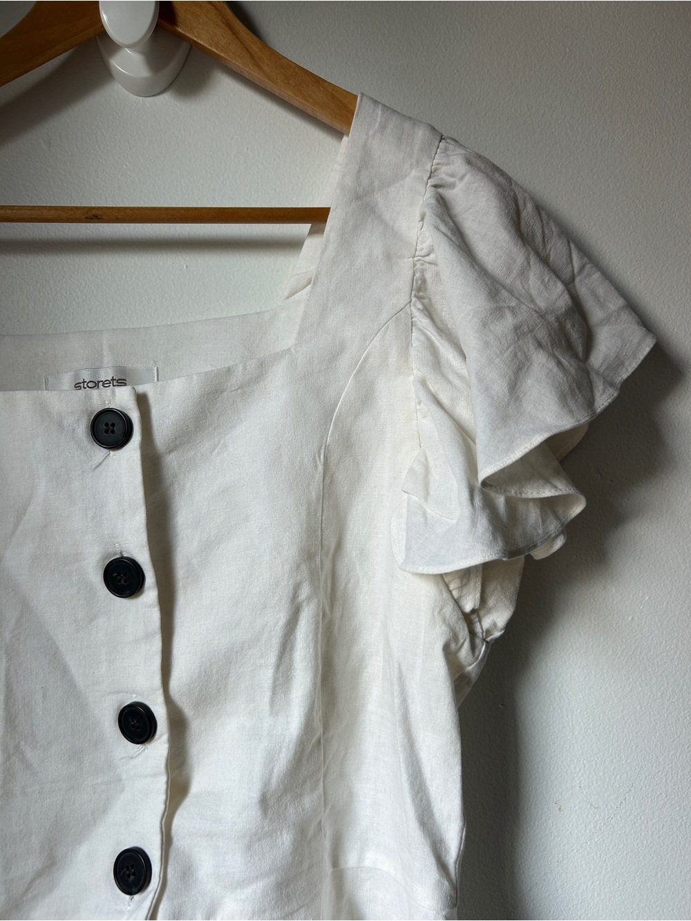 Storets Linen White Square-Neck Button Front Ruffle Sleeve Top - Picture 3 of 3